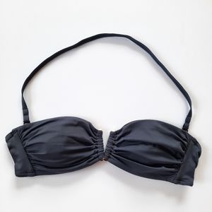 VS Beach Sexy V-front Dark Grey Strapless Bandeau Ruched Swim Bikini Top Small